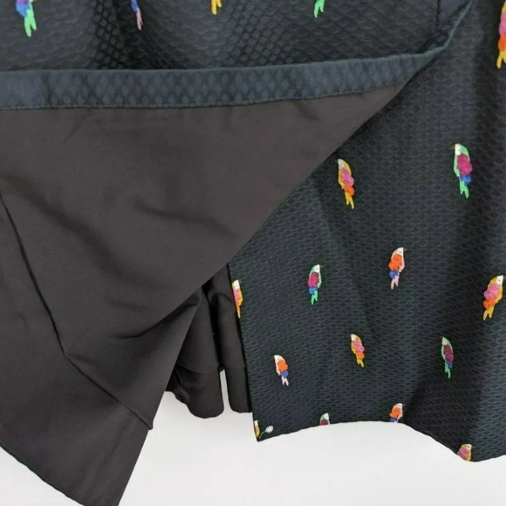 Kate Spade Flock Party Dress 0 Black Parrot Jacquard Fit N Flare Mock Wrap Mini